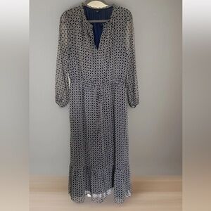 Ann Taylor Navy Geometric Long Sleeve Dress